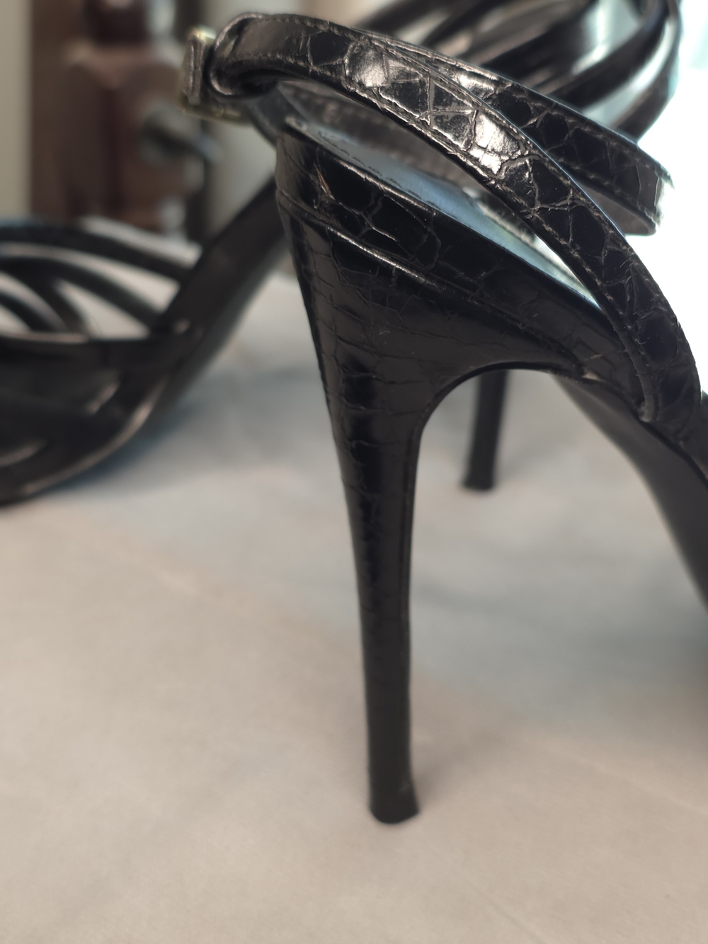 Steve Madden Black Strappy Croc-Texture Stiletto Sandals - Picture 9 of 9